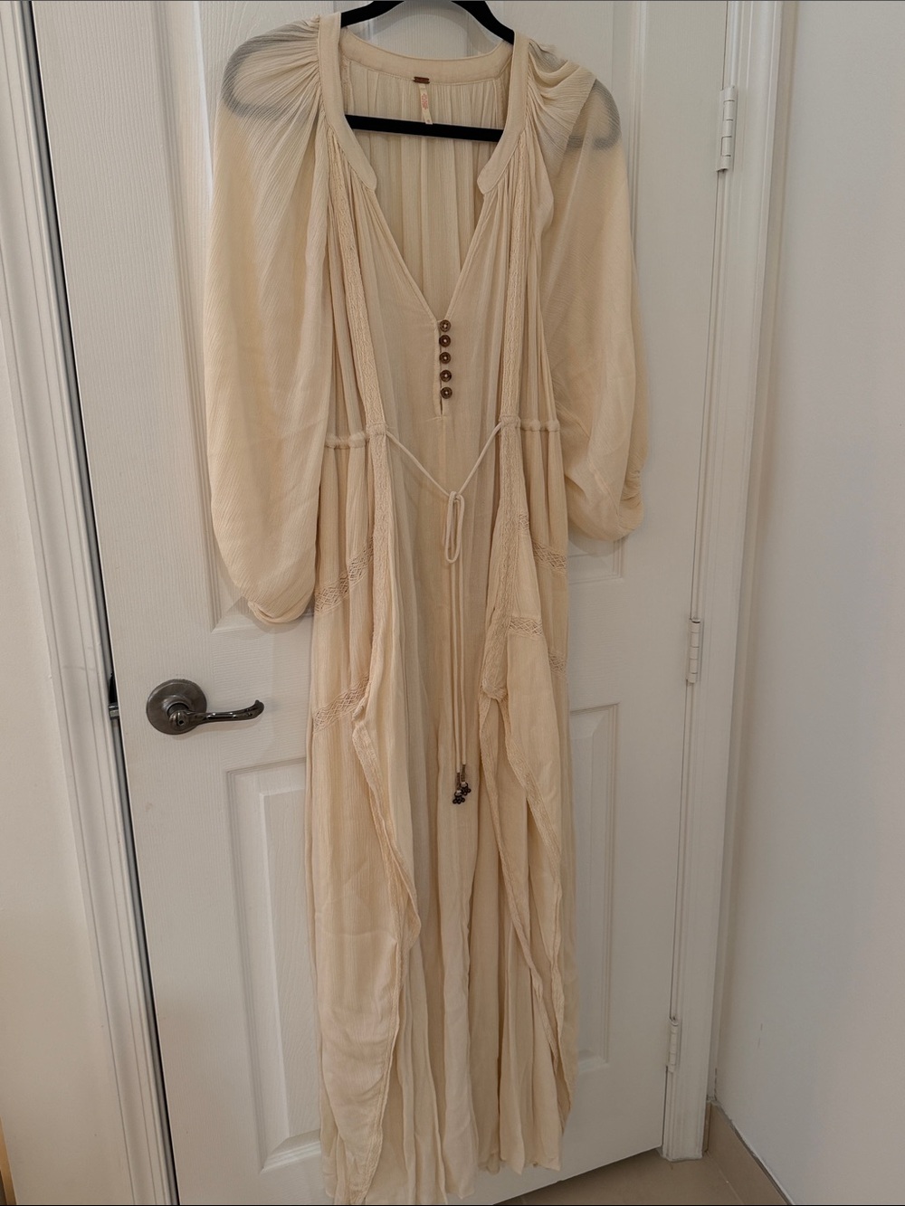 Free People Cream Gauzy Boho Maxi Dress with Button Placket
